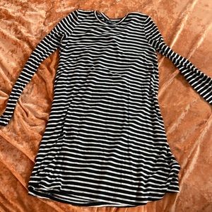 Black and white striped, long sleeve dress